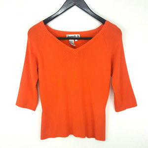 Joseph A. V Neck Pumpkin Blouse Size Large